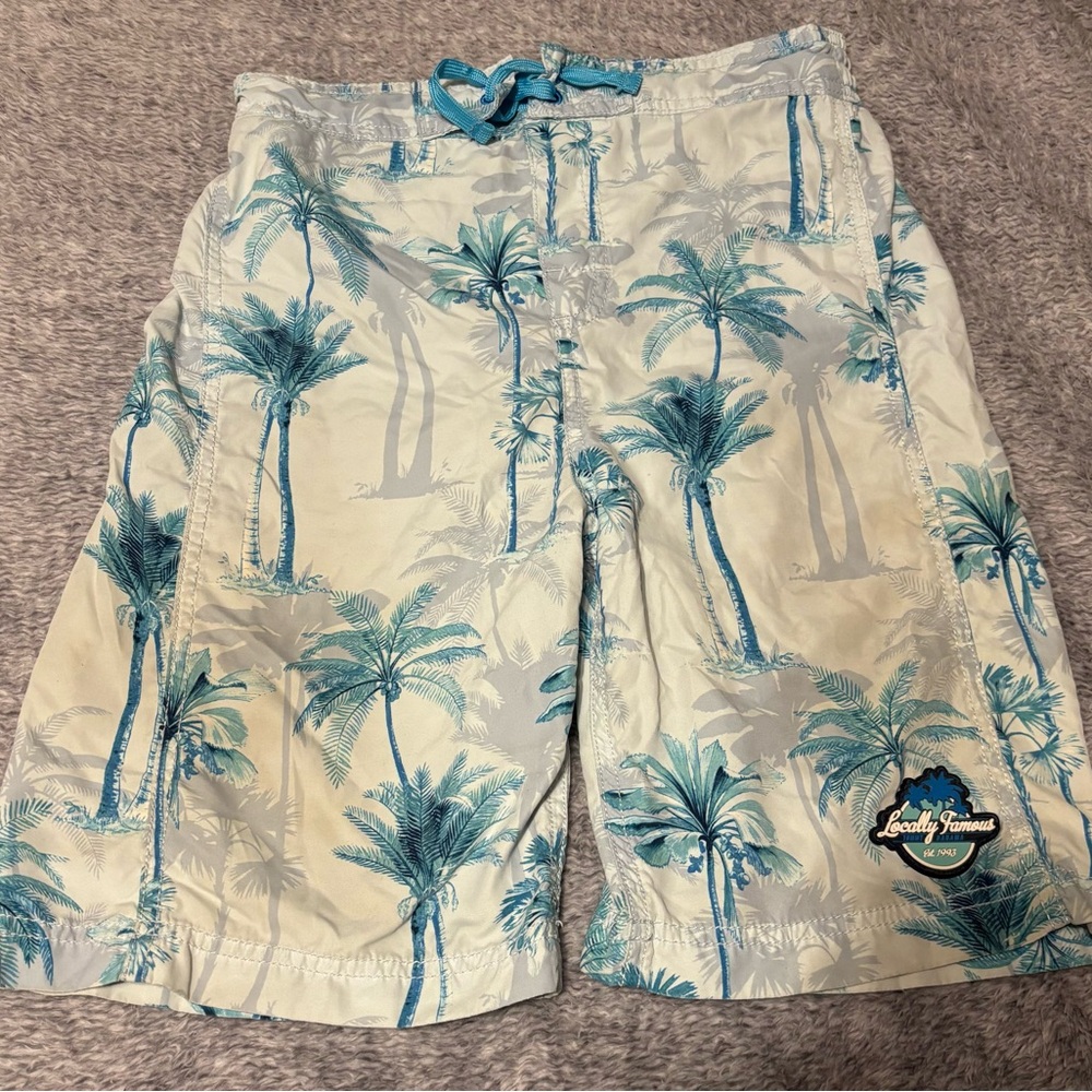 Tommy Bahama Blue & White Boys Swim Trunks Shorts Tropical Palm Trees Style